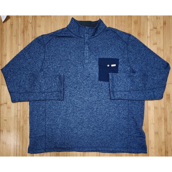 Woolrich Sweater Mens XXL 2XL Blue Fleece Knit Quarter Snap Pullover Pocket Top - Picture 1 of 10